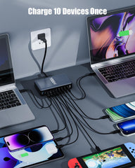 SMSASOEO 10-port charger ports exposed illustrating easy access while desk organizing.