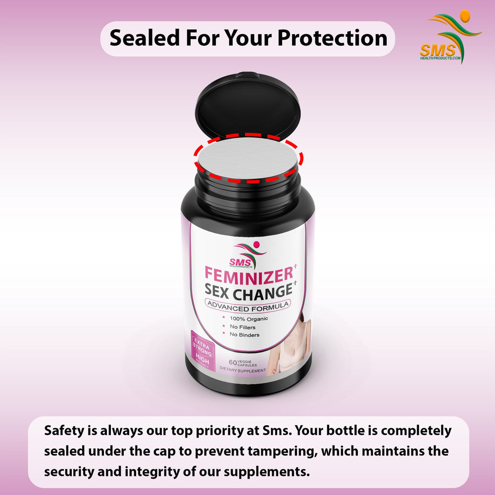 SMS Health Products capsules closeup showing small, easy-to-swallow pills.