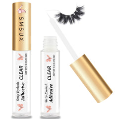 SMSUX clear eyelash glue bottle shows waterproof hold for all-day wear.