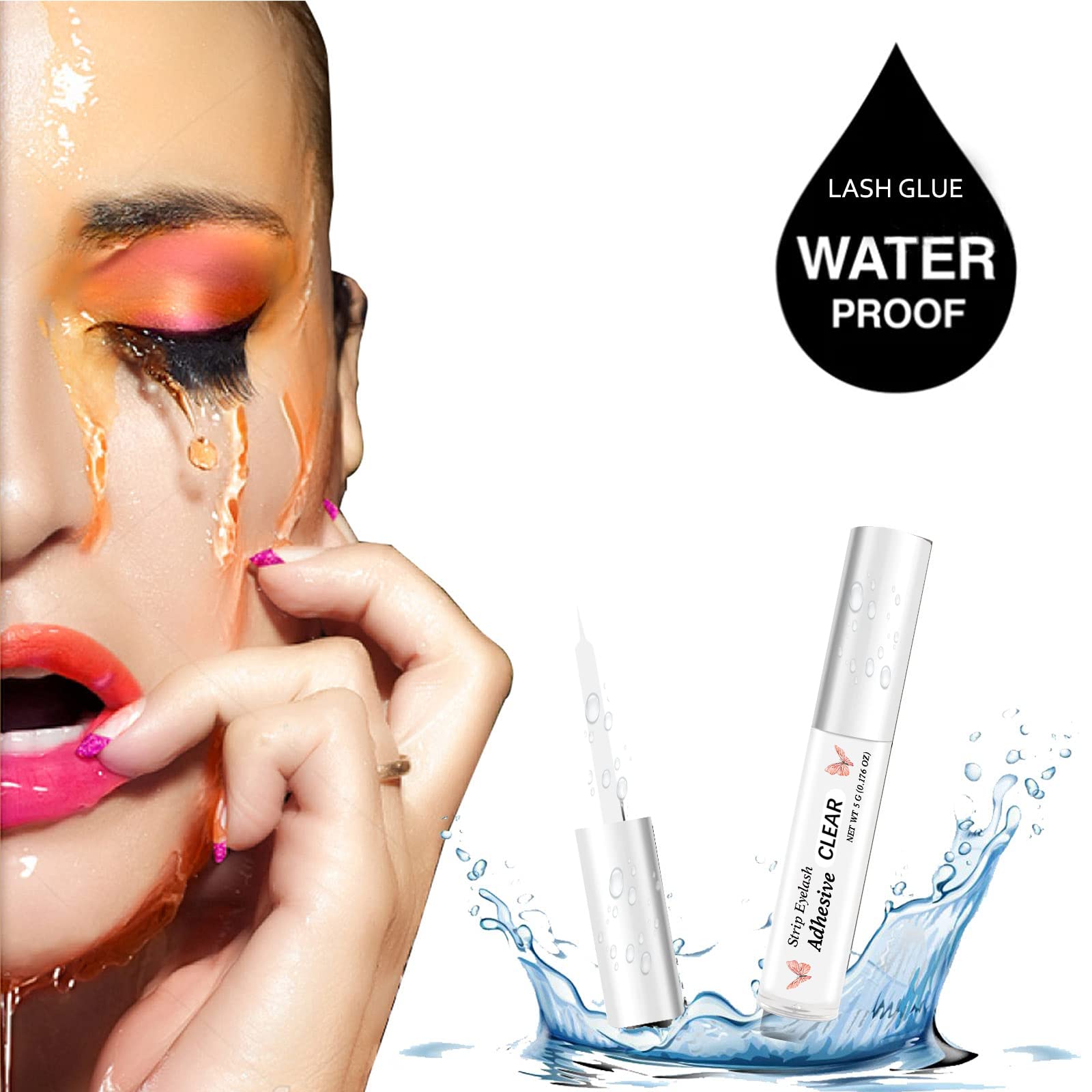 SMSUX eyelash glue packaging highlights latex-free, gentle formula.