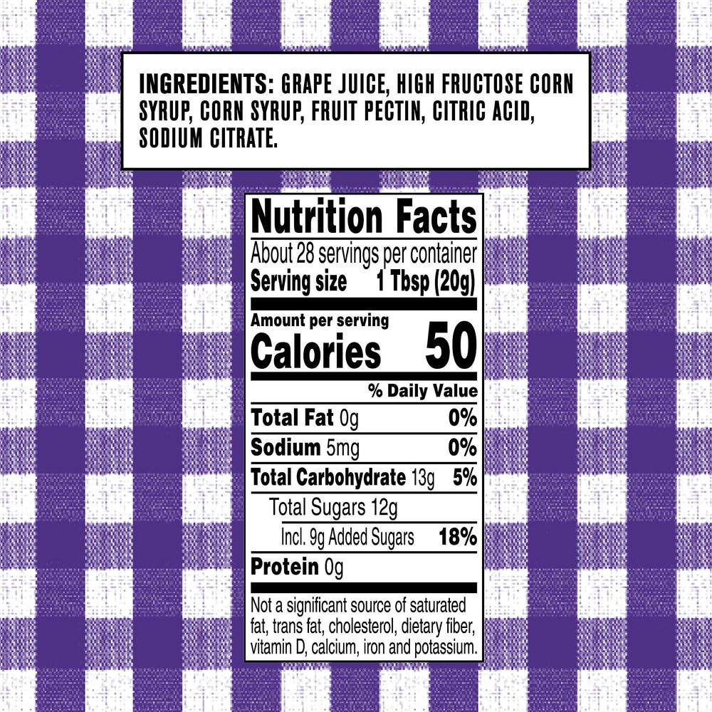 Smucker's Grape Jelly squeeze bottle label close-up with freshness traceability for consistent quality.
