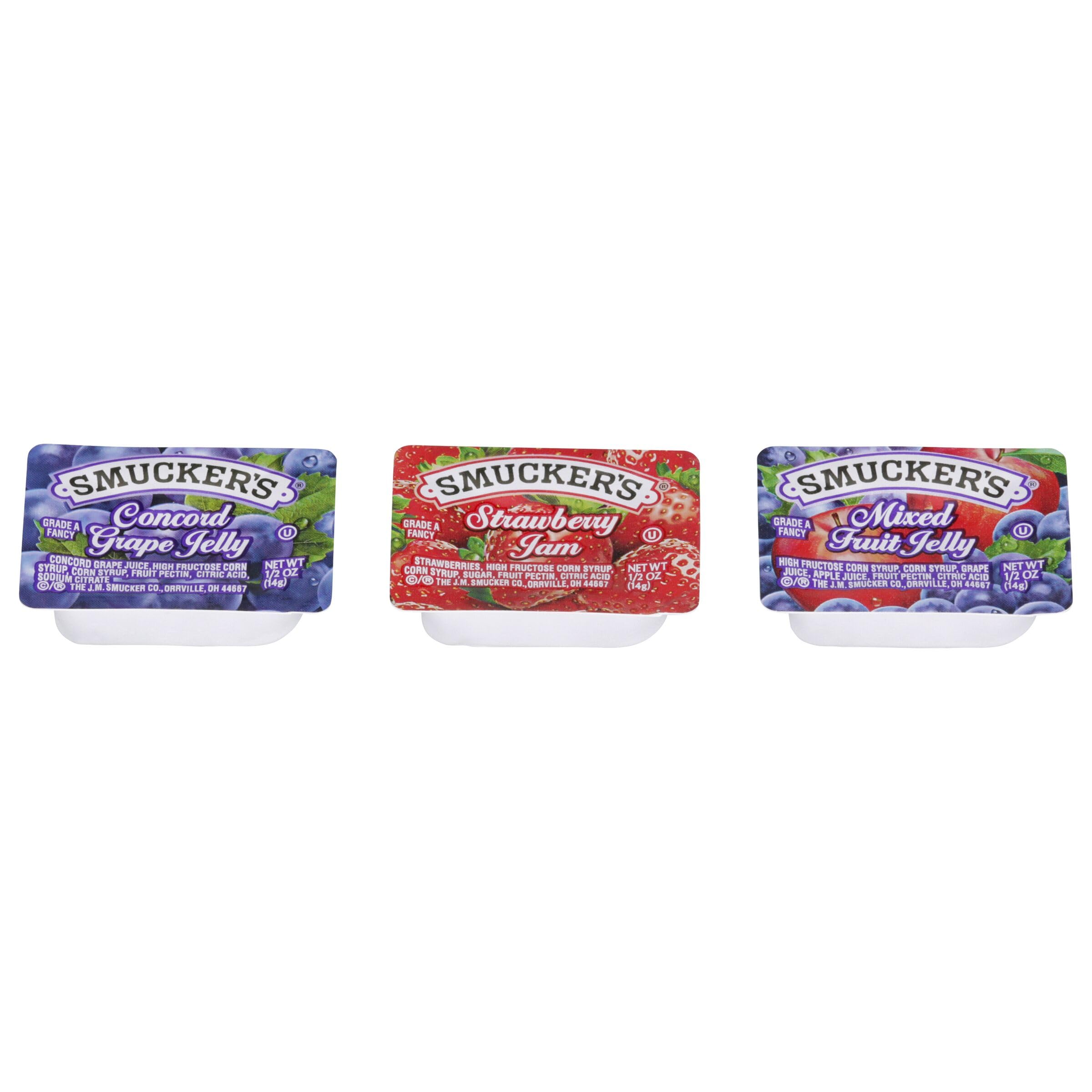 Smucker's mixed fruit jelly portion cup arranged for table service