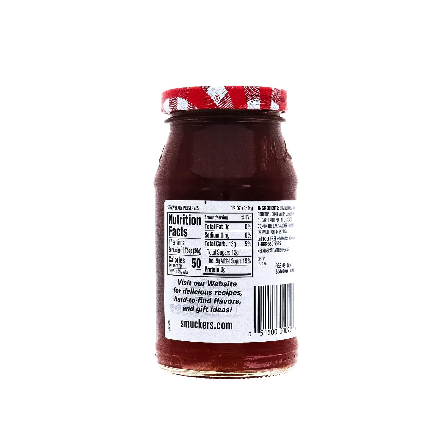 Smucker's Strawberry Preserves ingredients label close-up for transparency and flavor