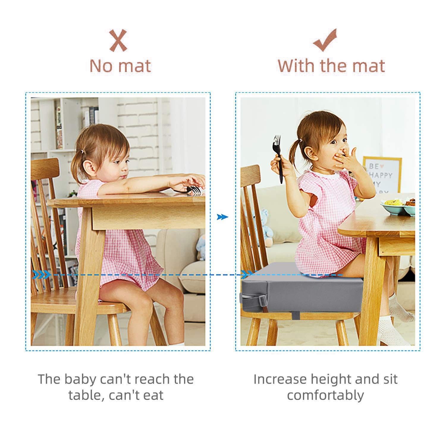 SMZCTYI booster seat with safety belt attachments secures child during meals