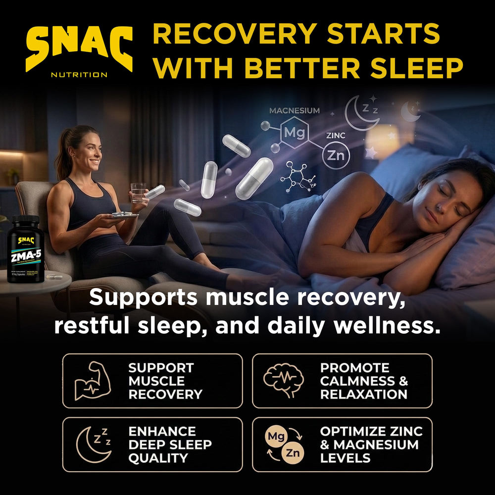 SNAC ZMA-5 capsules close-up for quality ingredients and routine.