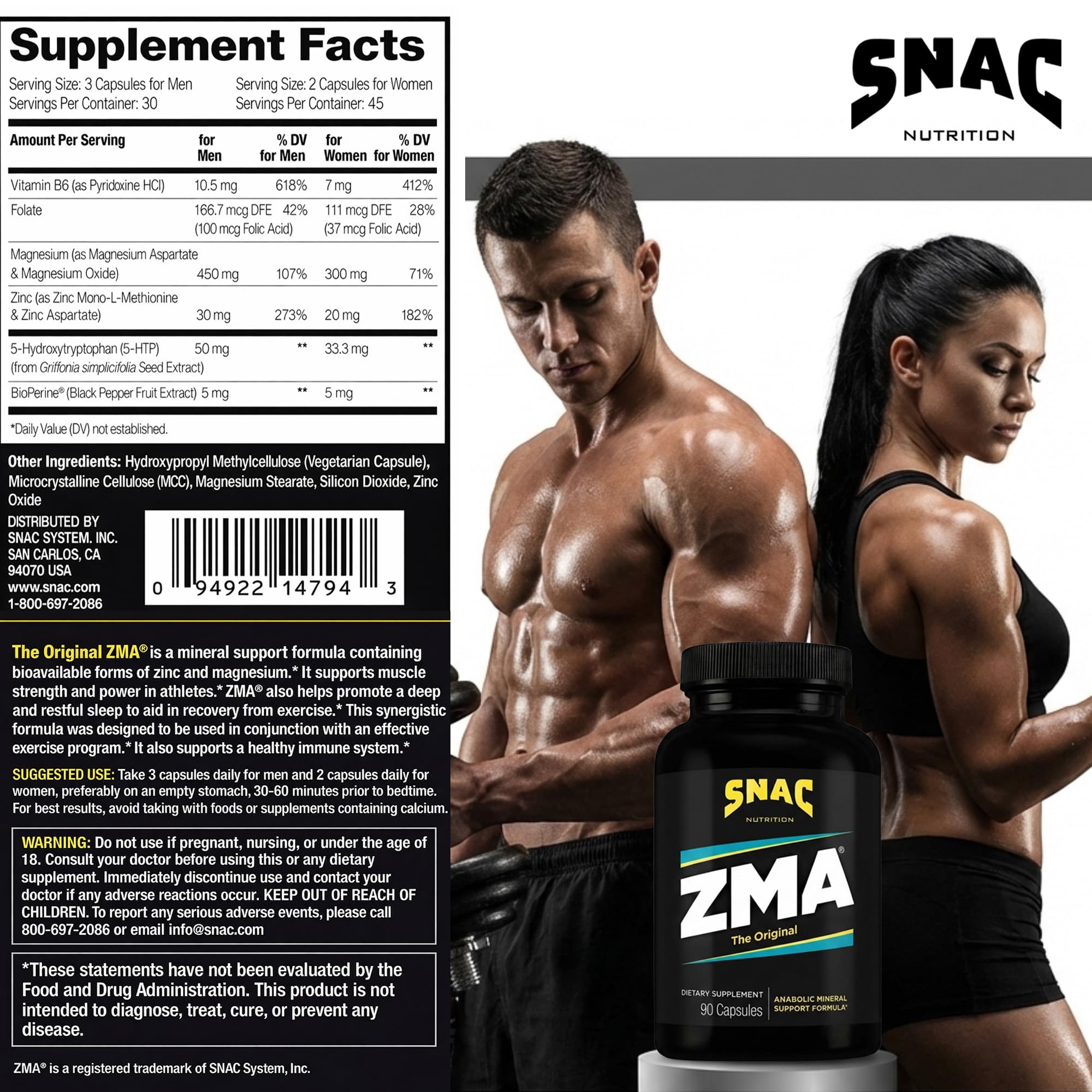 SNAC ZMA ingredient graphic illustrating immune support and recovery synergy.
