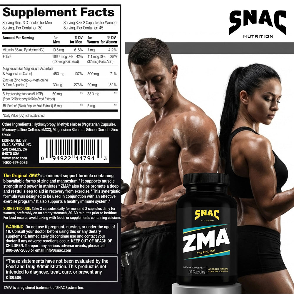 SNAC ZMA ingredient graphic illustrating immune support and recovery synergy.