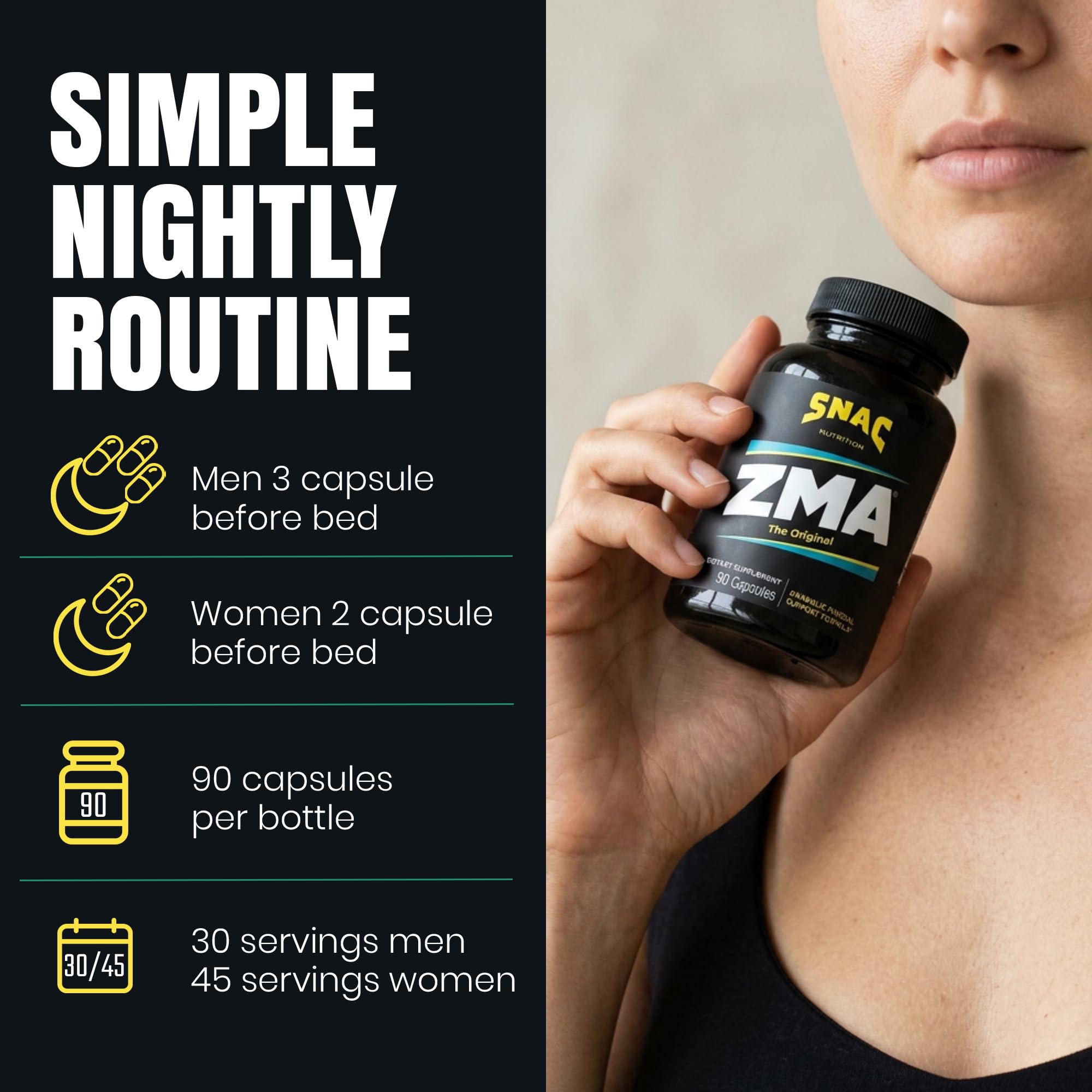 SNAC ZMA original packaging with bold branding.