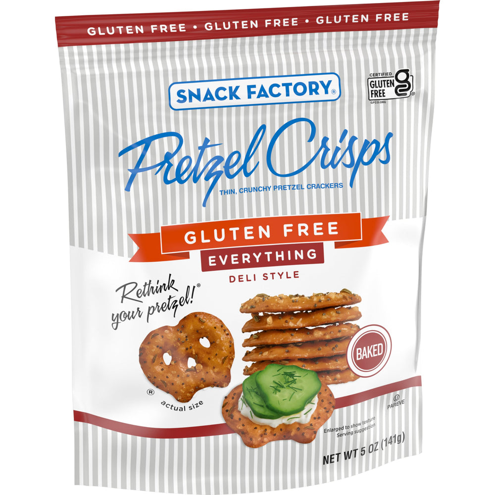 Snack Factory 5-ounce resealable bag keeps pretzels fresh and crunchy