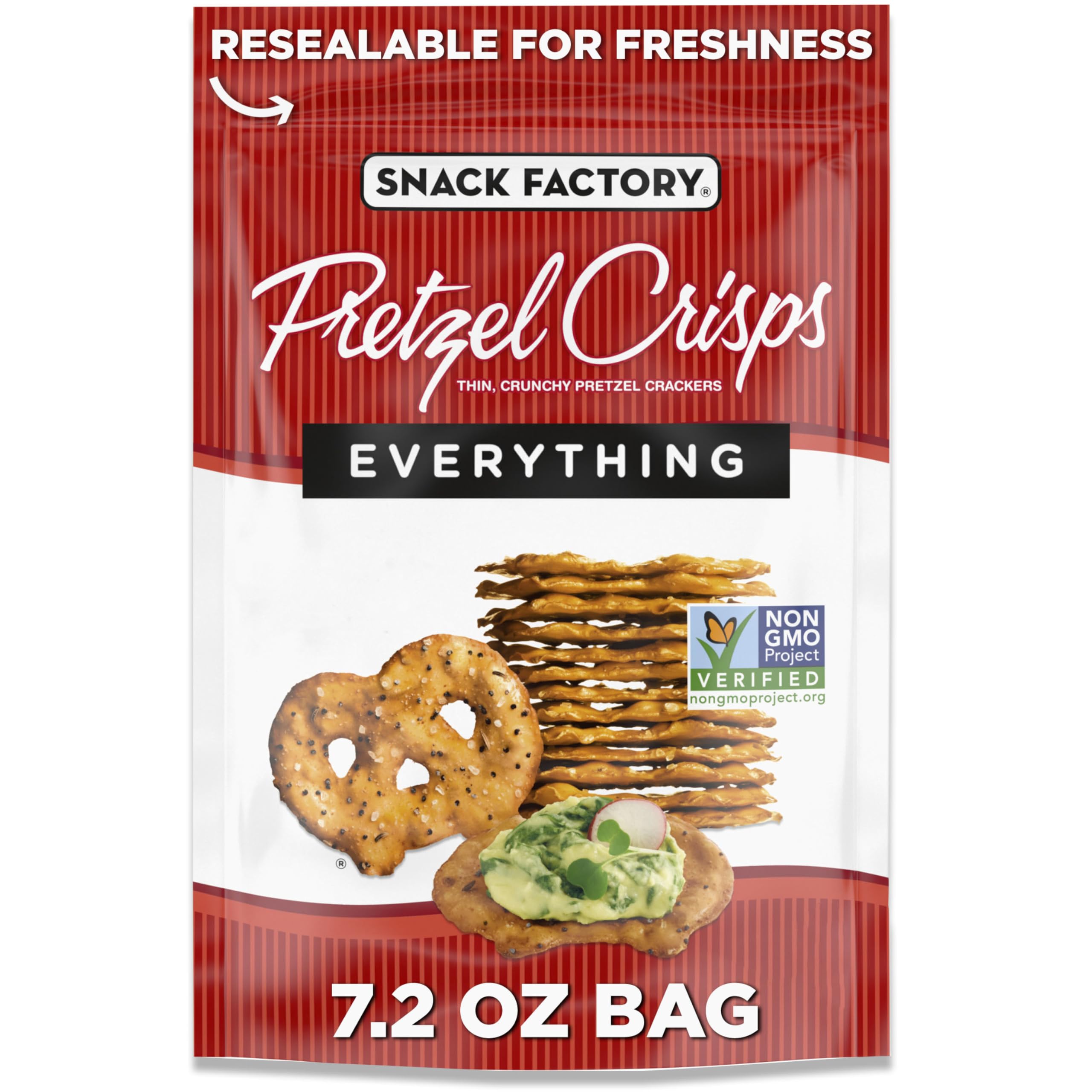 Snack Factory Everything Pretzel Crisps bag front for pantry-snack convenience