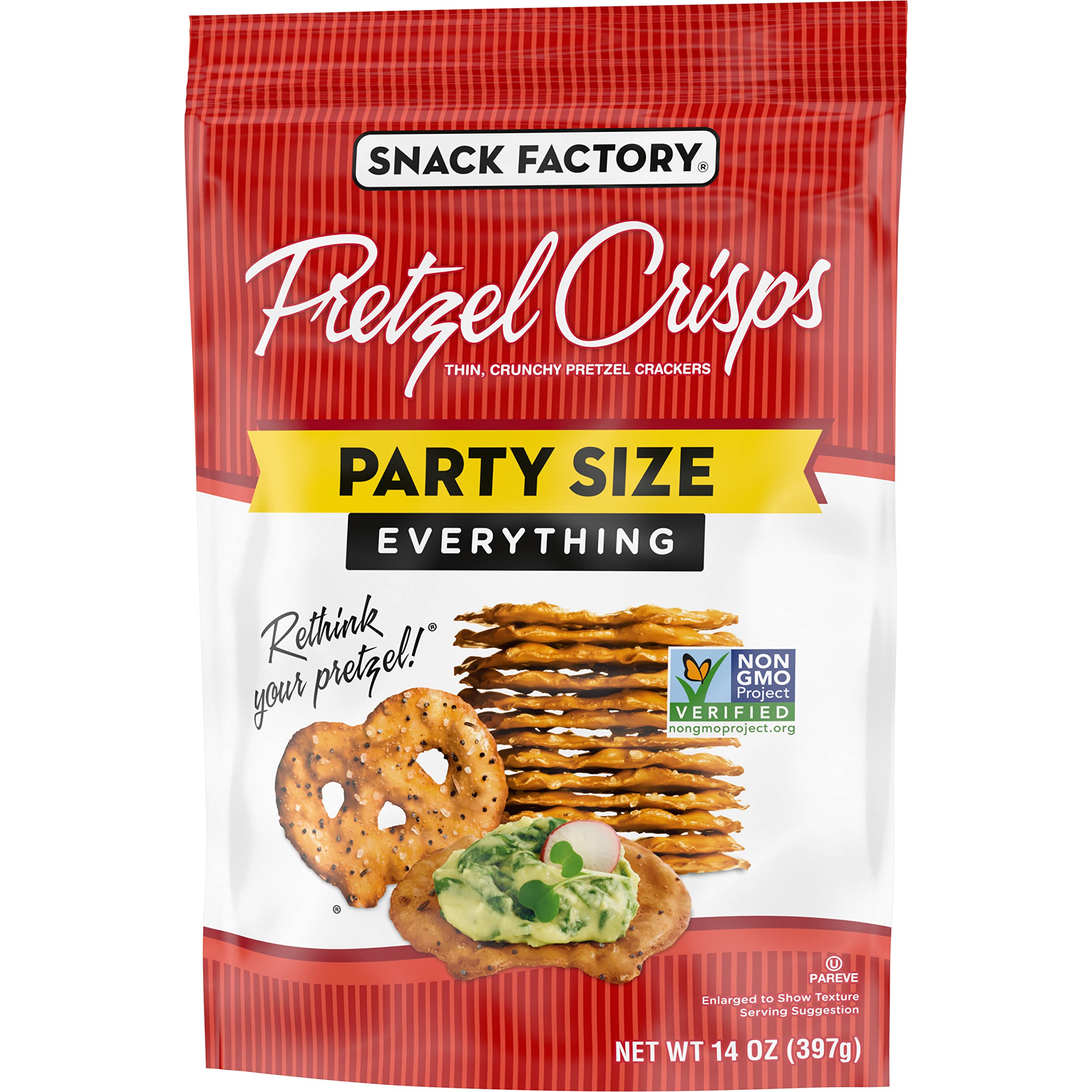 Snack Factory Everything Pretzel Crisps ingredients include Non-GMO Project Verified.