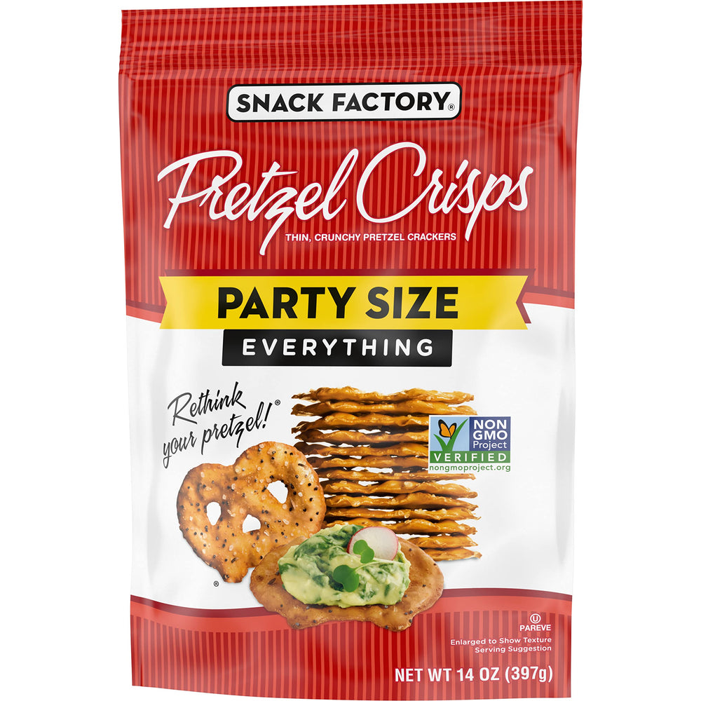 Snack Factory Everything Pretzel Crisps ingredients include Non-GMO Project Verified.