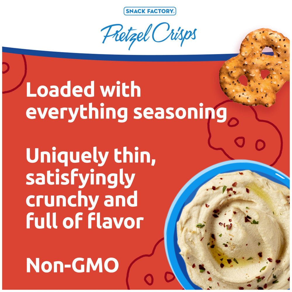 Snack Factory Everything Pretzel Crisps Non-GMO Project Verified label close-up
