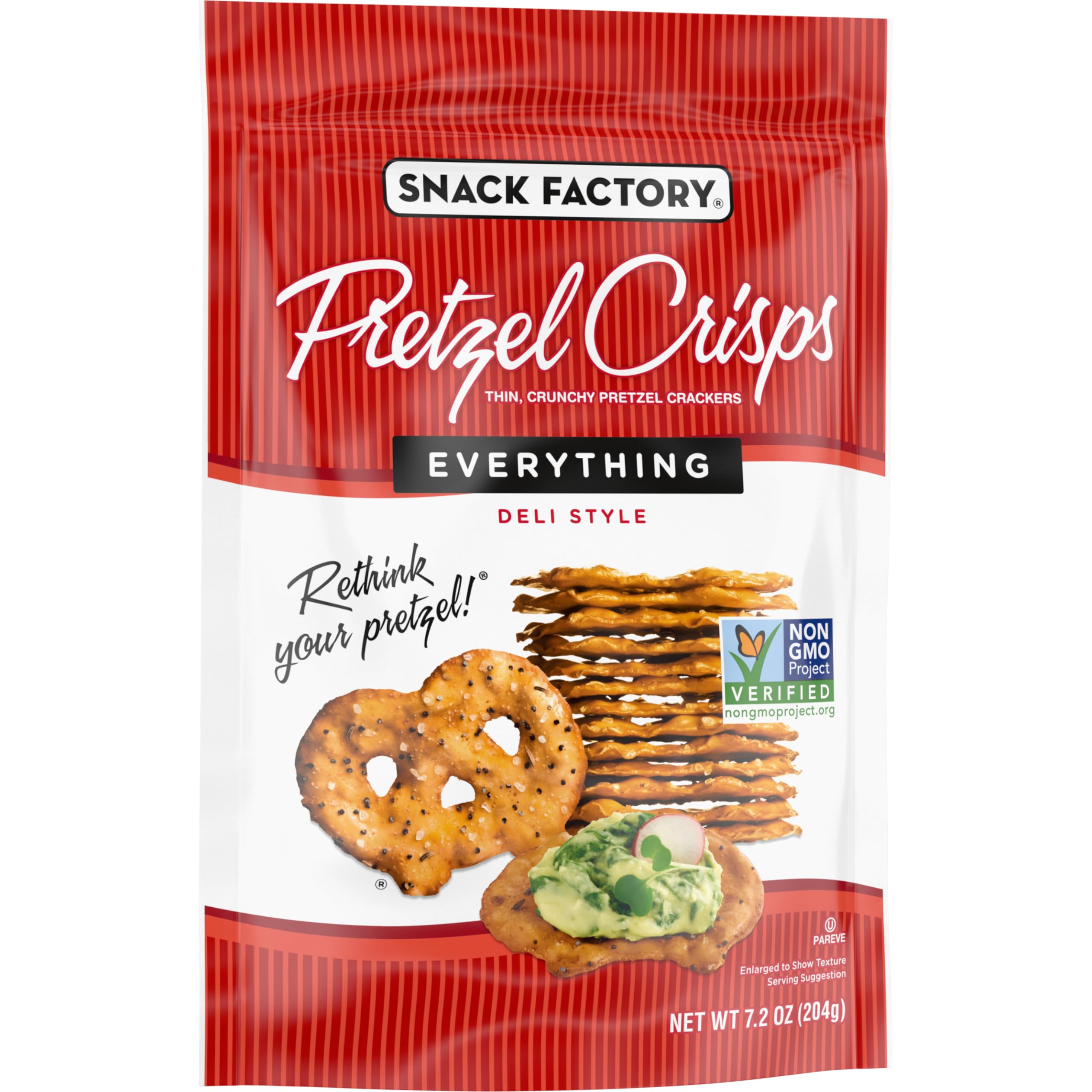 Snack Factory Everything Pretzel Crisps spice sprinkle detail on surface