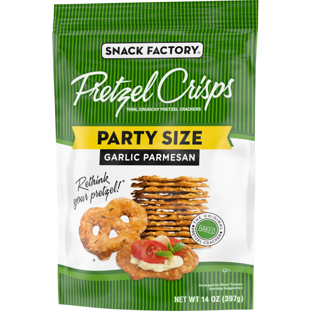 Snack Factory Garlic Parmesan Pretzel Crisps dip-friendly with artichoke dips.