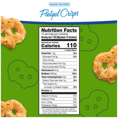 Snack Factory Garlic Parmesan Pretzel Crisps close-up reveals thin, crunchy texture with savory garlic and Parmesan.