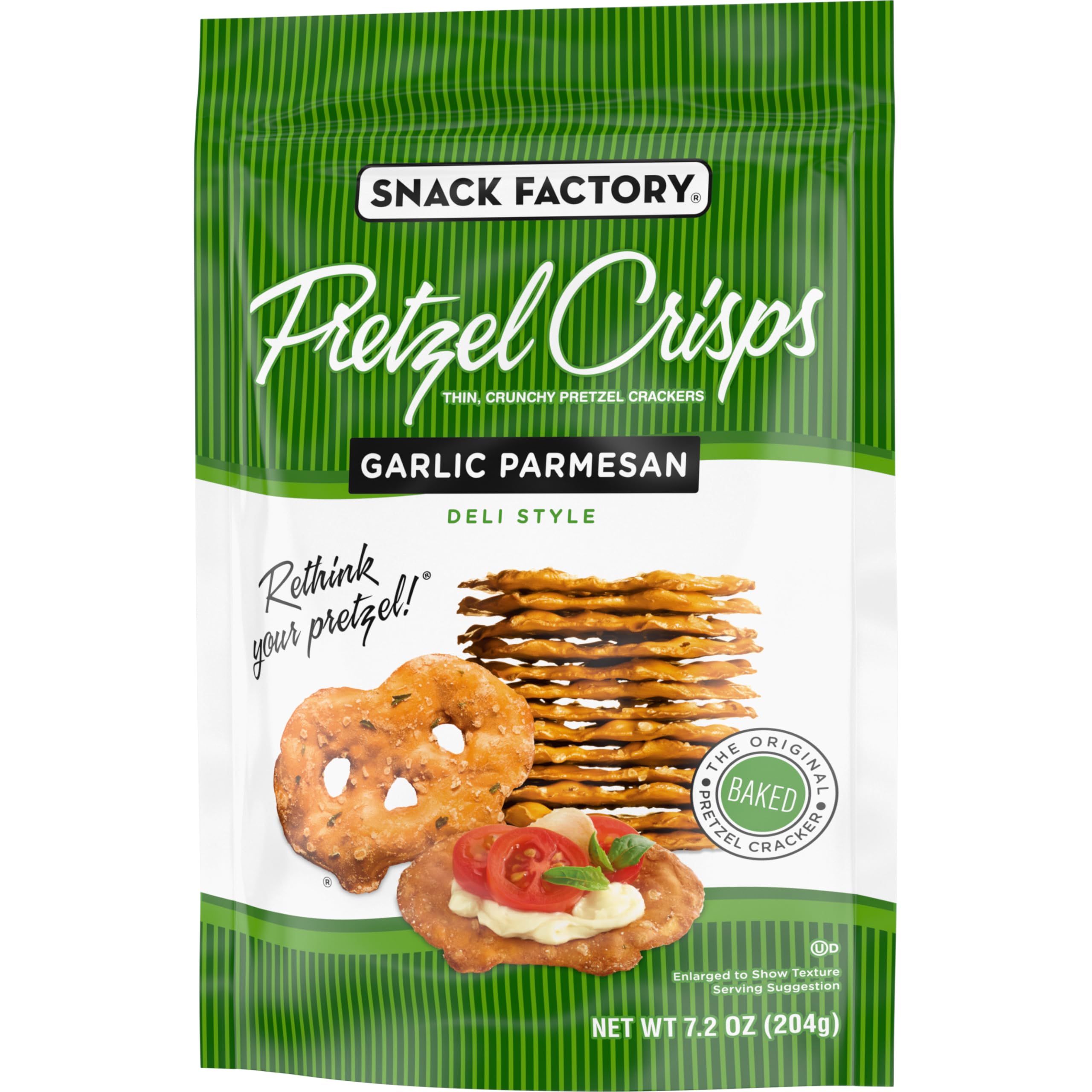 Individual serving pack of Snack Factory Pretzel Crisps for on-the-go snacking.
