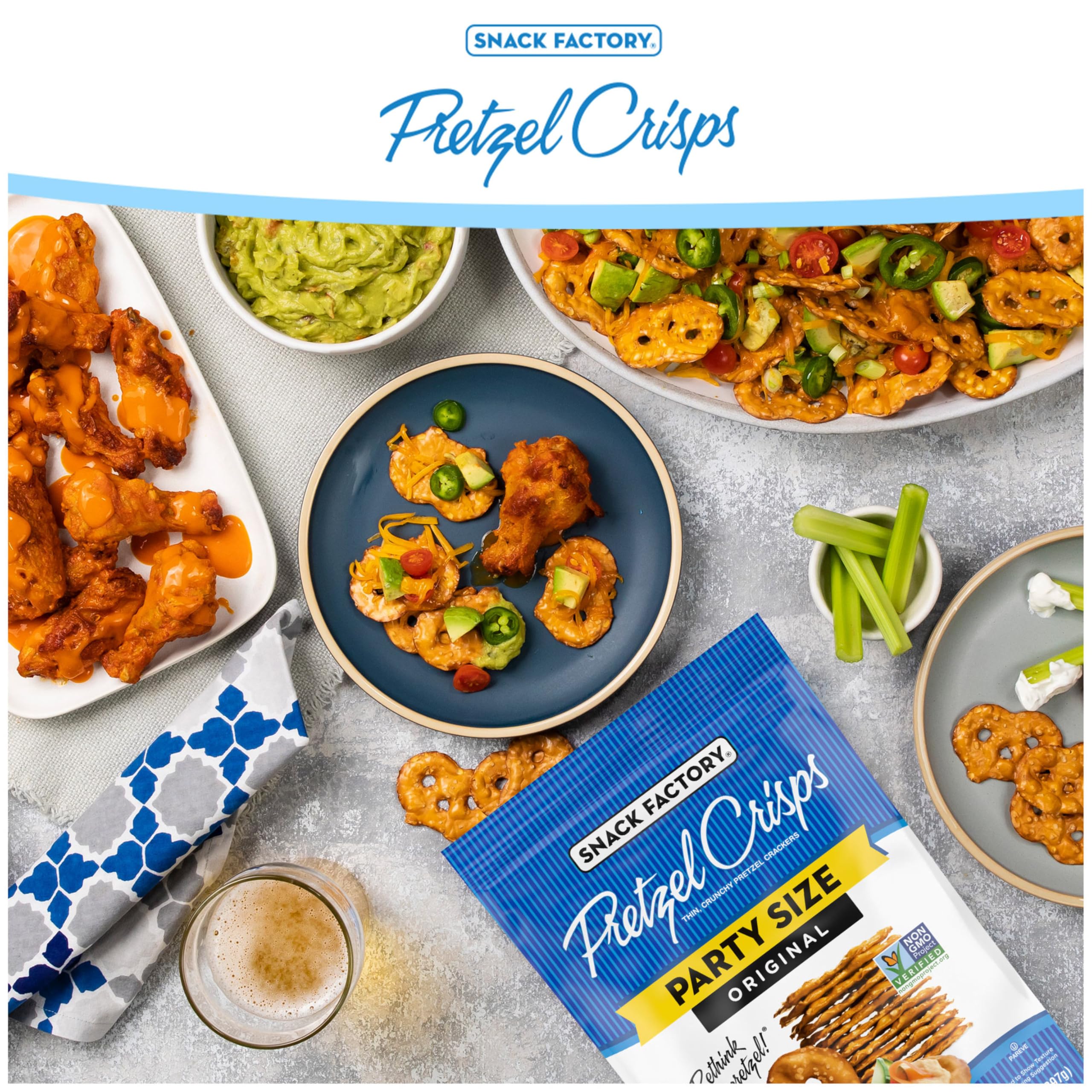 Bruschetta topping idea using pretzel crisps on a board.
