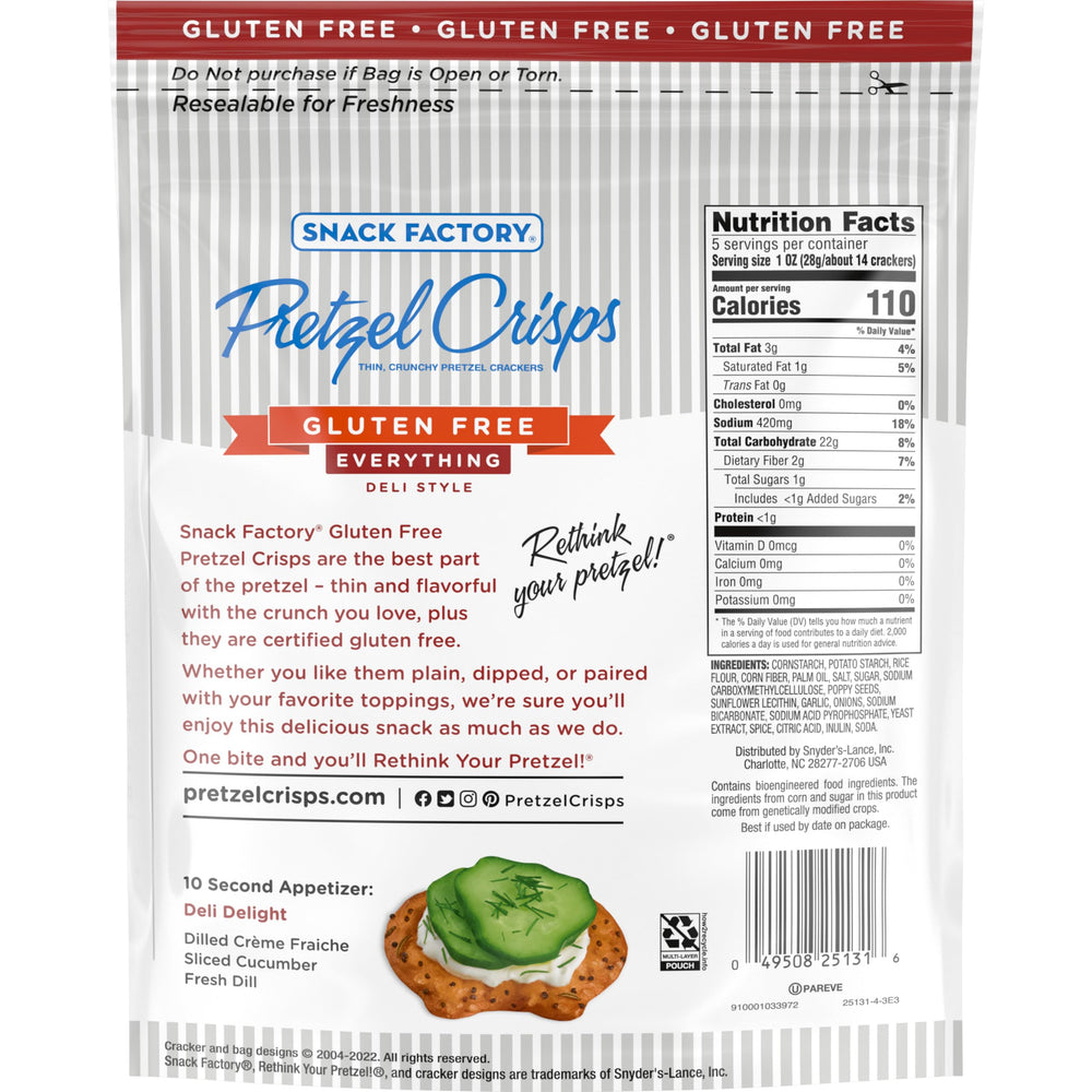 Snack Factory gluten free pretzel crisps ideal with cream cheese or dips