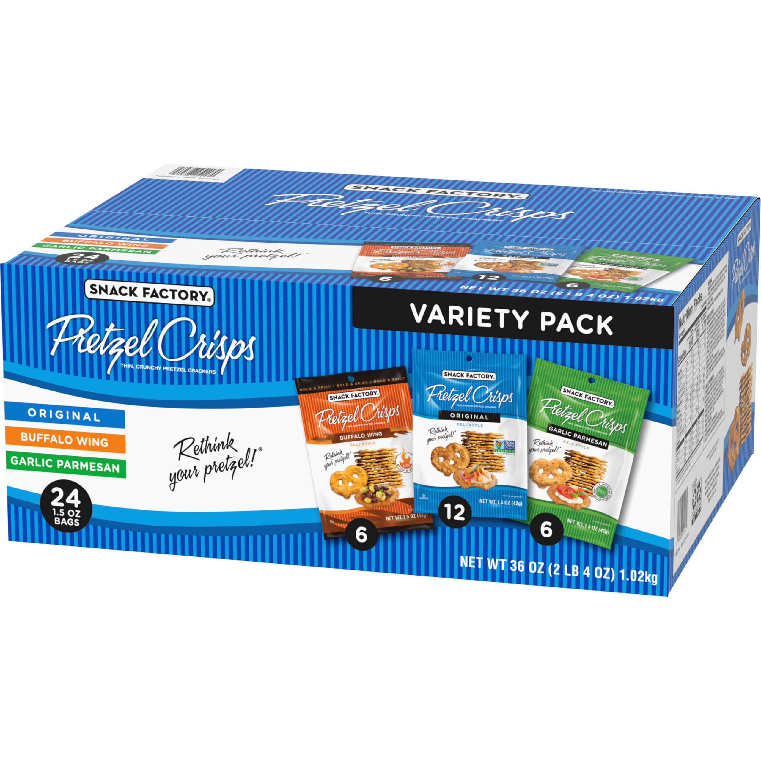 Snack Factory Pretzel Crisps stacked for entertaining and party plates