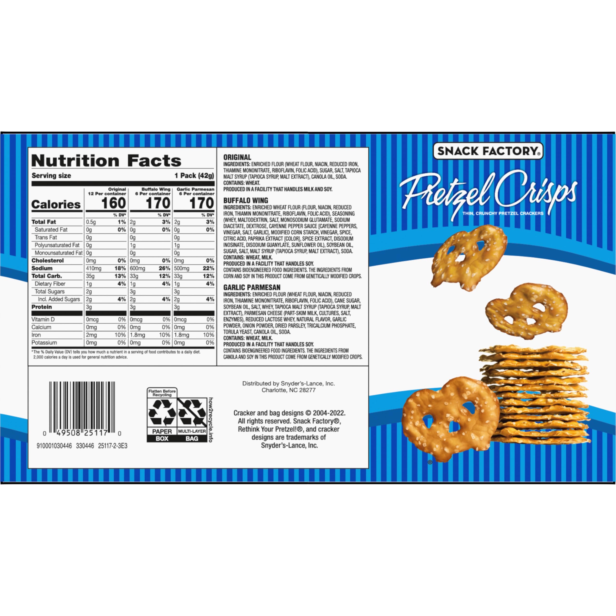 Snack Factory Pretzel Crisps on-the-go 1.5-ounce packs in a lunch bag