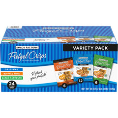 Snack Factory Pretzel Crisps Original bag with salty, crunchy bite for snacks
