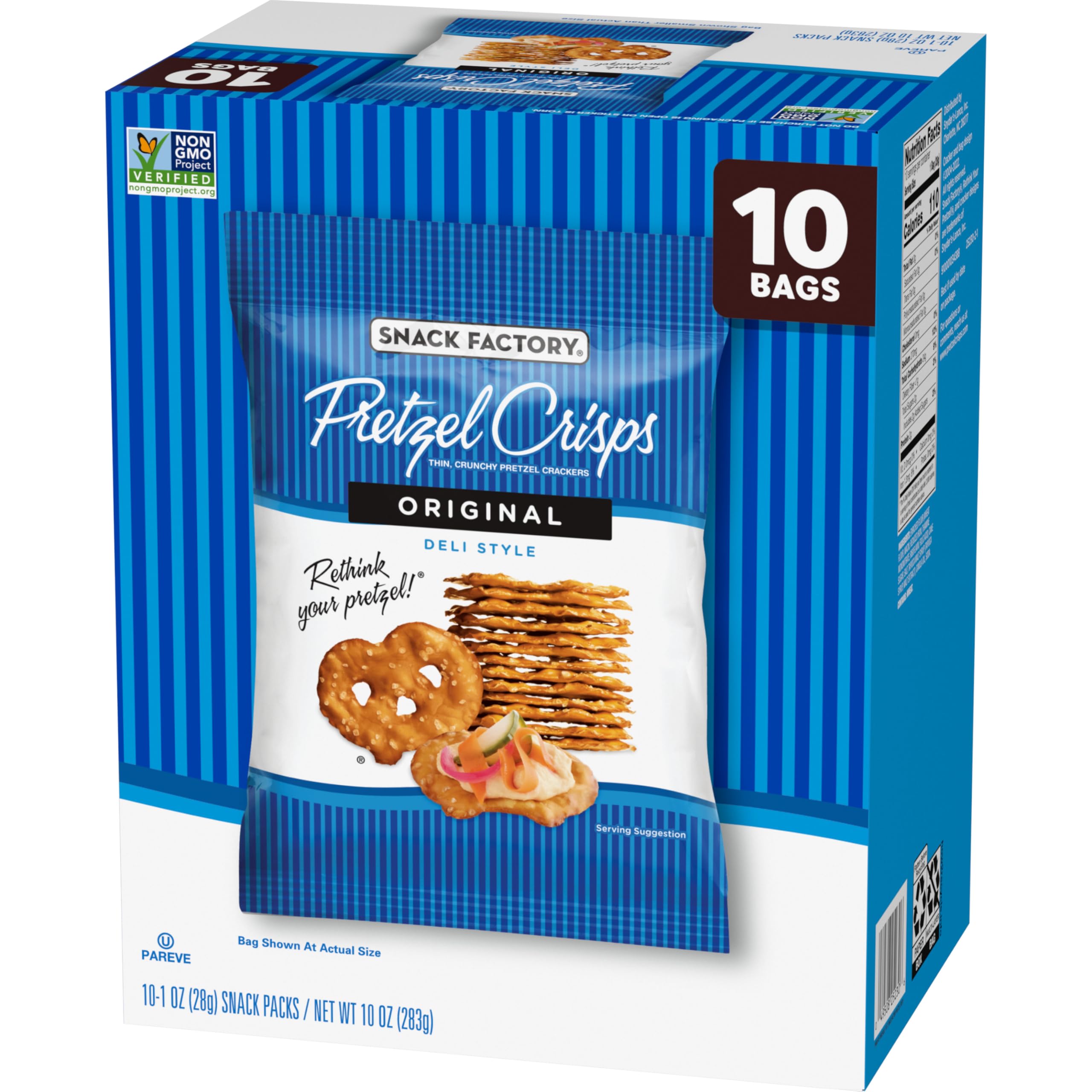 Snack Factory Pretzel Crisps Original on-the-go bag highlights portable crunch for lunches