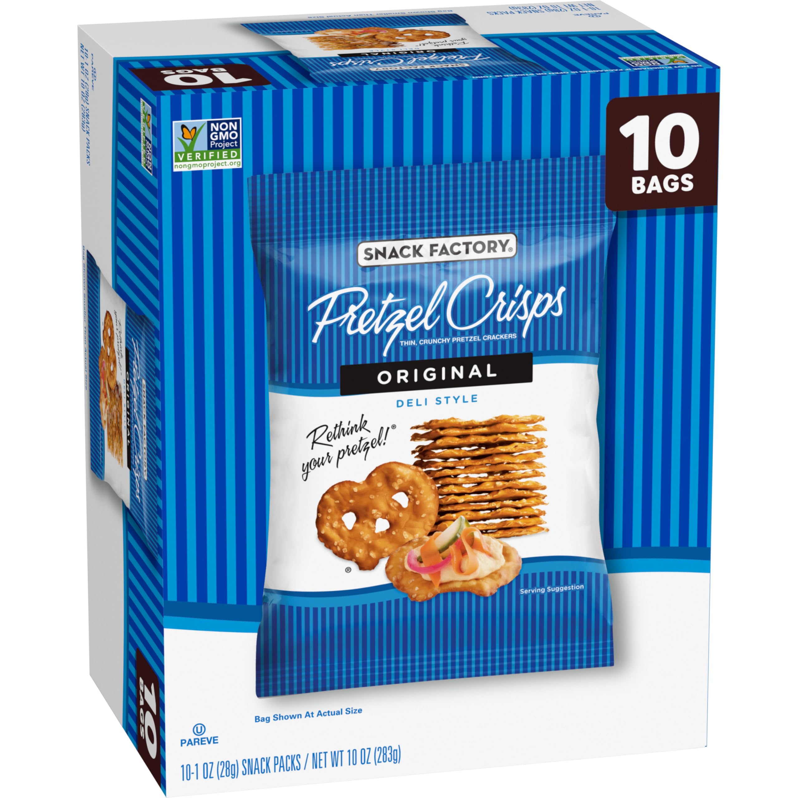 Snack Factory Pretzel Crisps Original with cheese pairing for speedy, satisfying bites