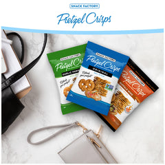 Snack Factory Pretzel Crisps Variety Pack box showing three flavors in one