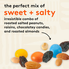 Snak Club Energizer Trail Mix chocolatey candies closeup for indulgent flavor notes.