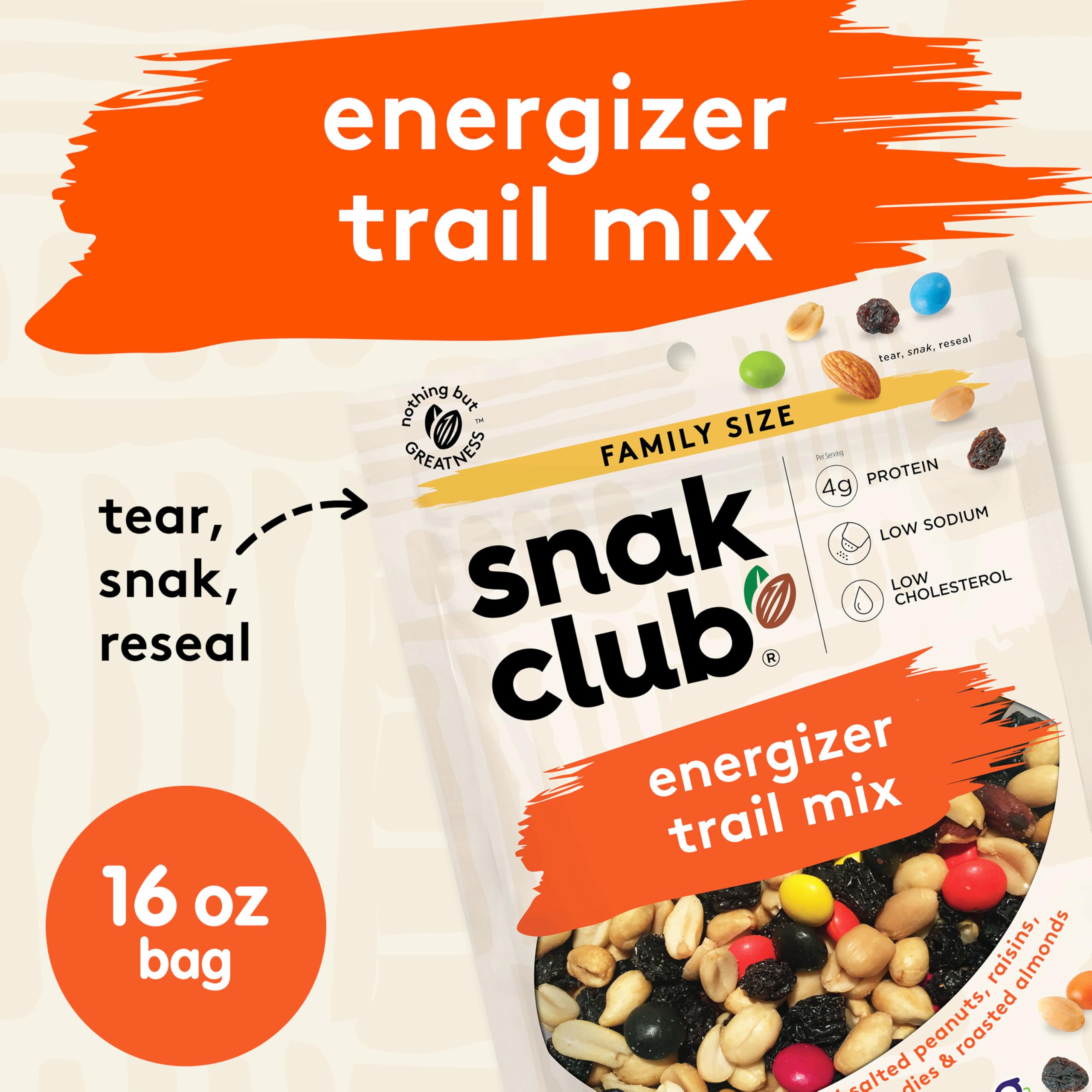 Snak Club Energizer Trail Mix raisins and chocolatey candies visible for a balanced bite.