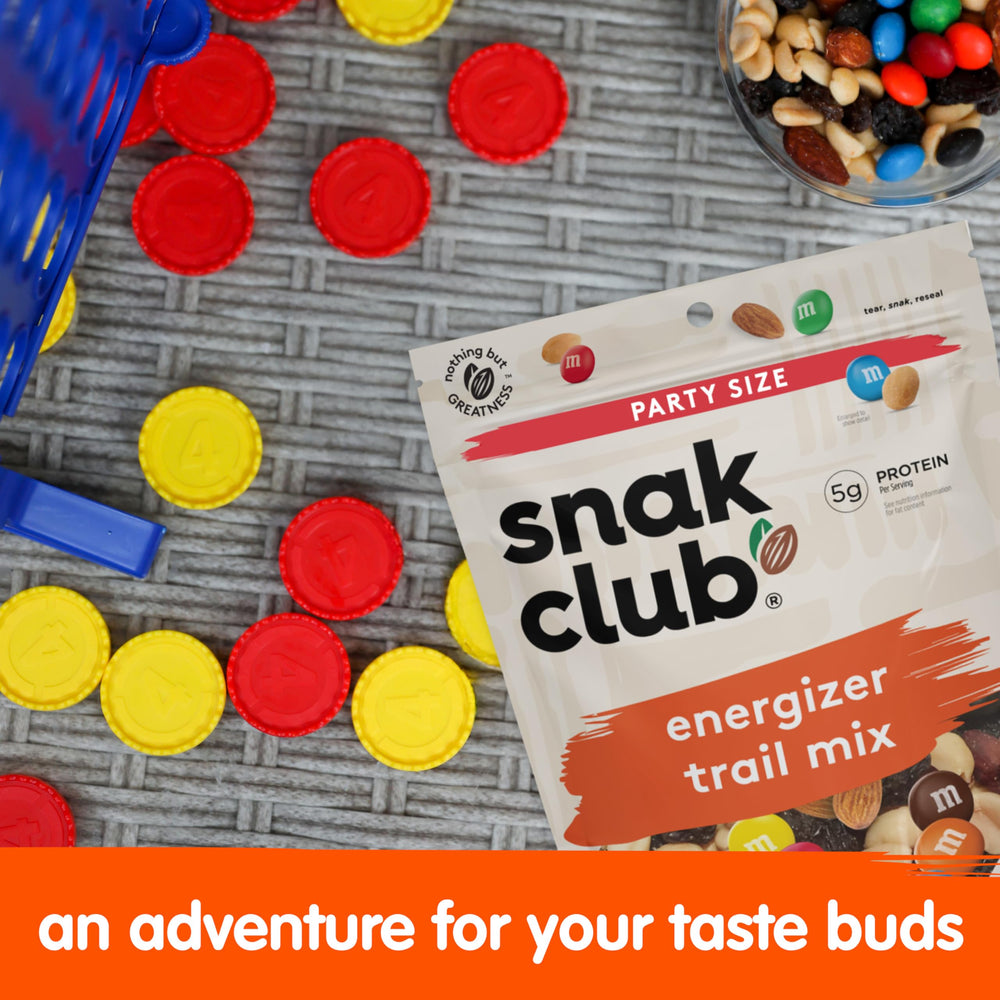 Snak Club Energizer Trail Mix resealable-bag, keeps freshness between snacking.