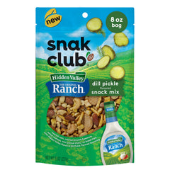 Snak Club Hidden Valley Ranch Dill Pickle snack mix in resealable bag for on the go crunch