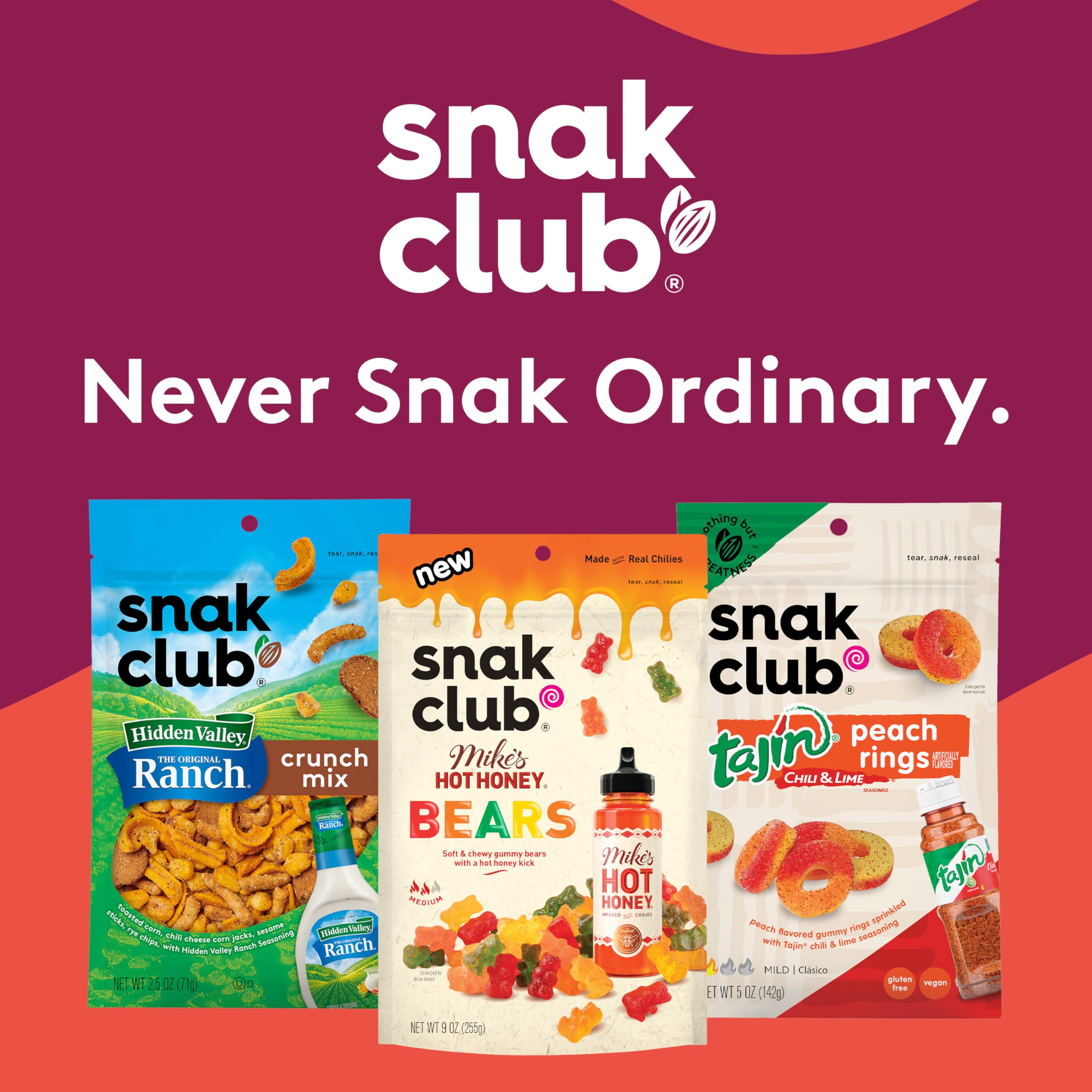 Snak Club Mike’s Hot Honey Bears family-size bag opens conversation about adventurous treats.