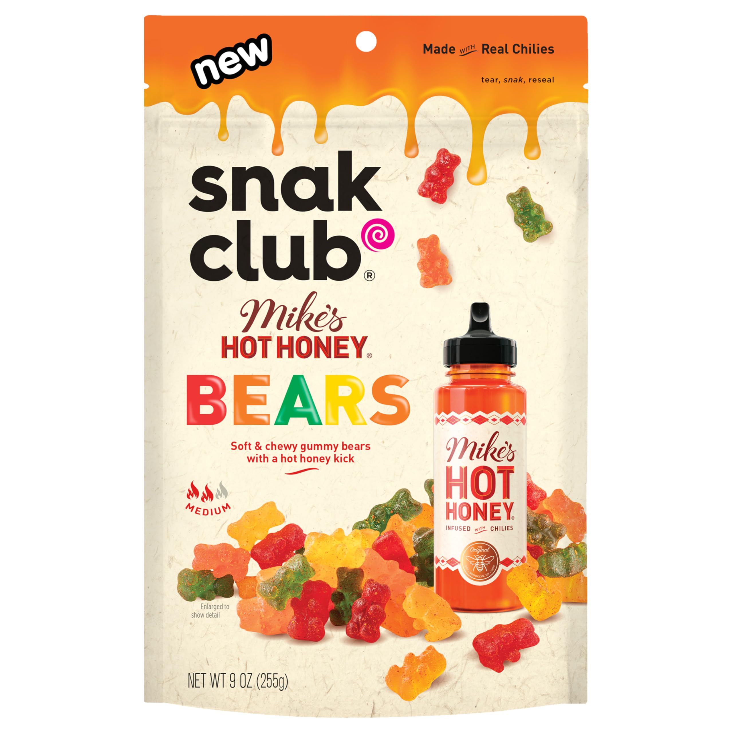 Snak Club Mike’s Hot Honey Bears gummy pack showcasing bold flavor for sharing.