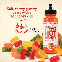 Snak Club Mike’s Hot Honey Bears heat-note image communicates built-in warmth without overpowering flavor.