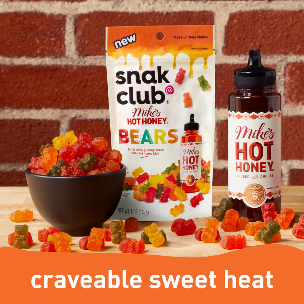 Snak Club Mike’s Hot Honey Bears party snack visual suggests sharing at gatherings.
