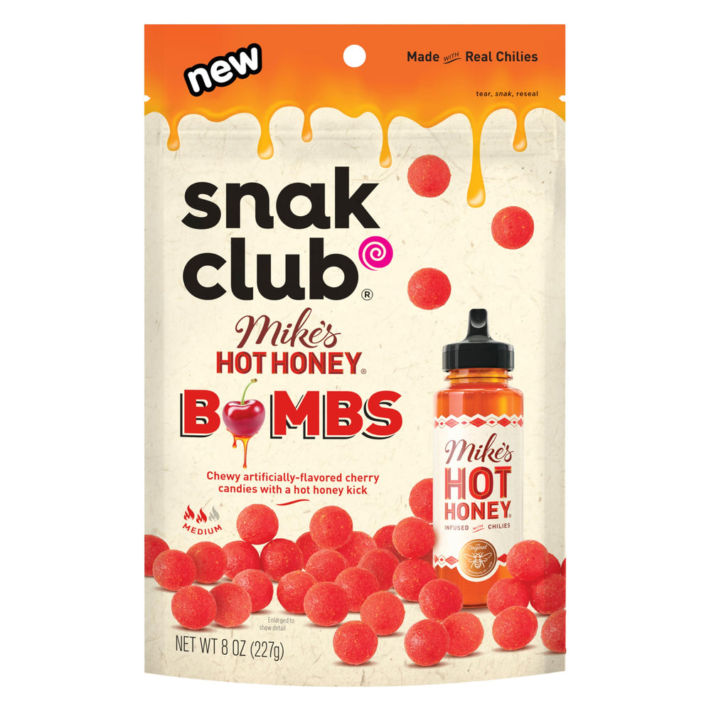 Snak Club Mike’s Hot Honey Bombs cherry candies with bold fruit flavor and subtle warmth.