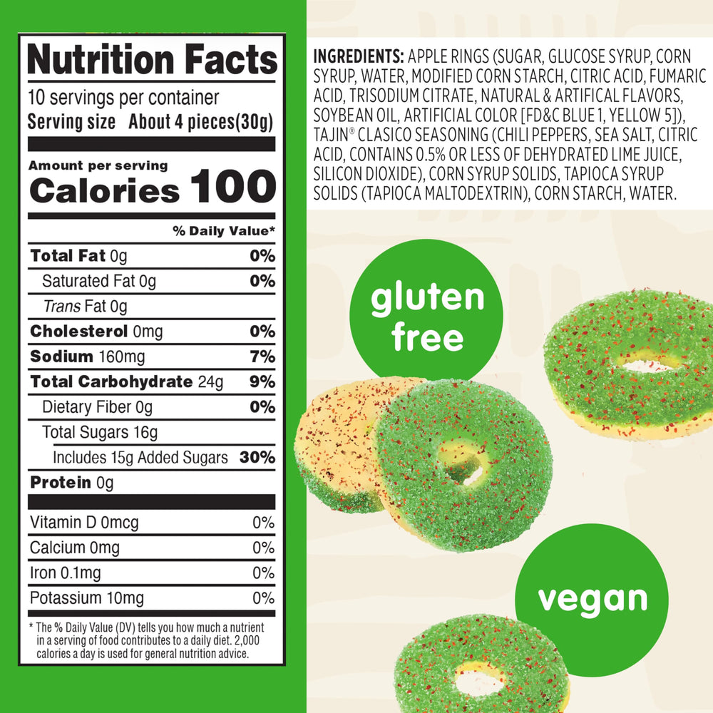 Close-up of Tajín seasoning on Snak Club Tajin Apple Rings for bold flavor