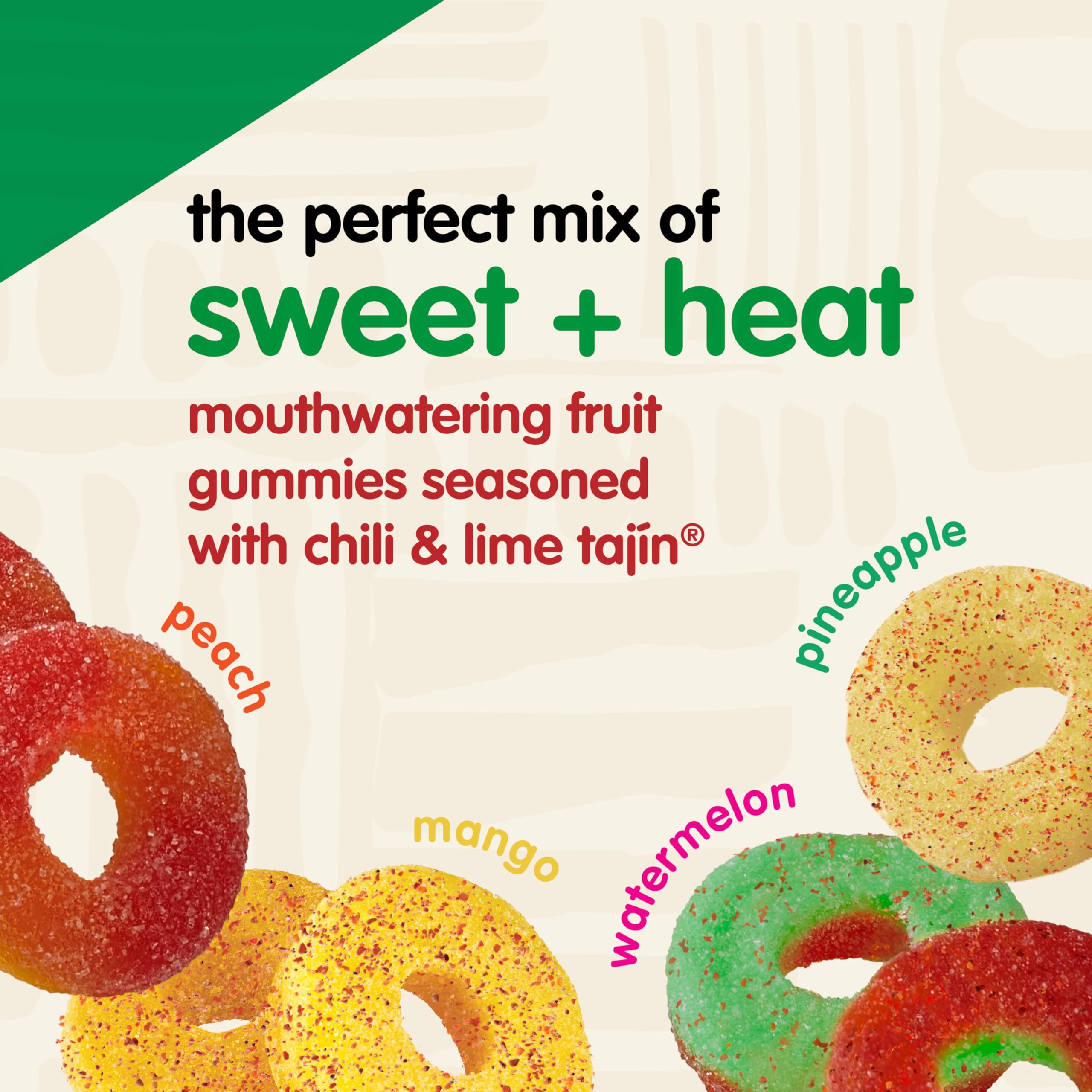 Mango Tajin Fruit Rings close-up showing tropical sweetness with mild heat.