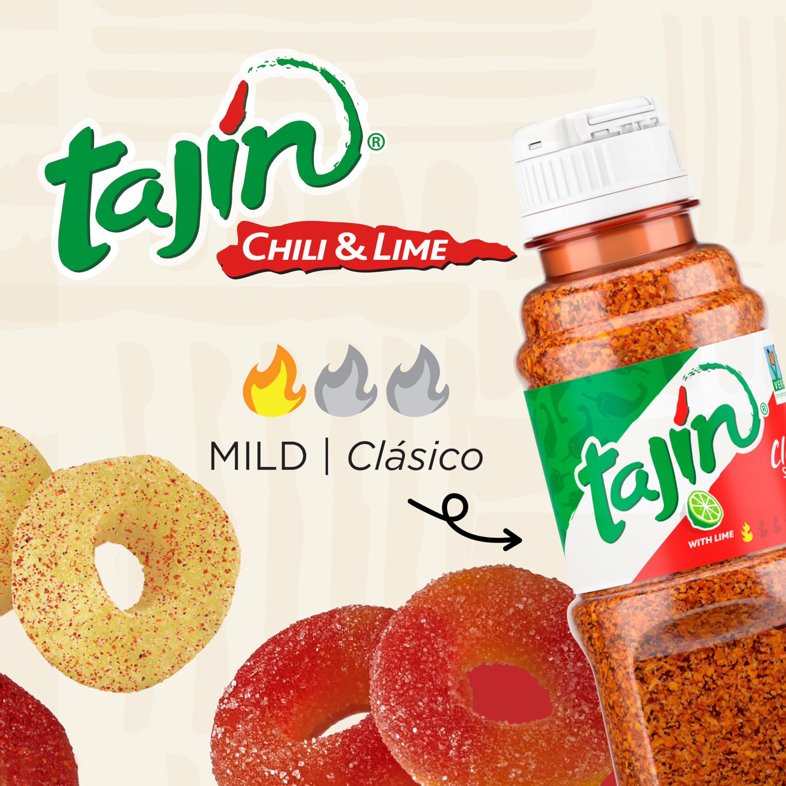 Pineapple Tajin Fruit Rings close-up with zesty Tajin seasoning.
