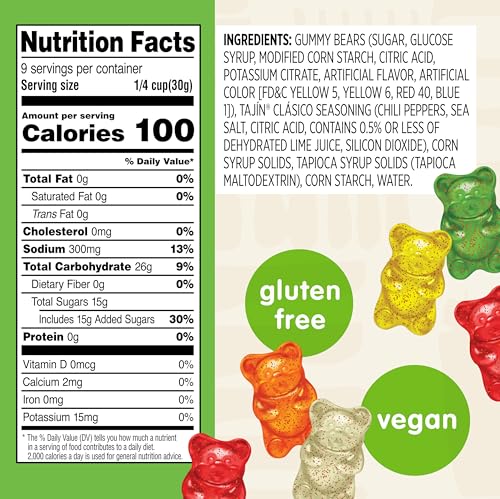 Snak Club Tajin Gummy Bears flavors display bright fruit variety for on-the-go snacking