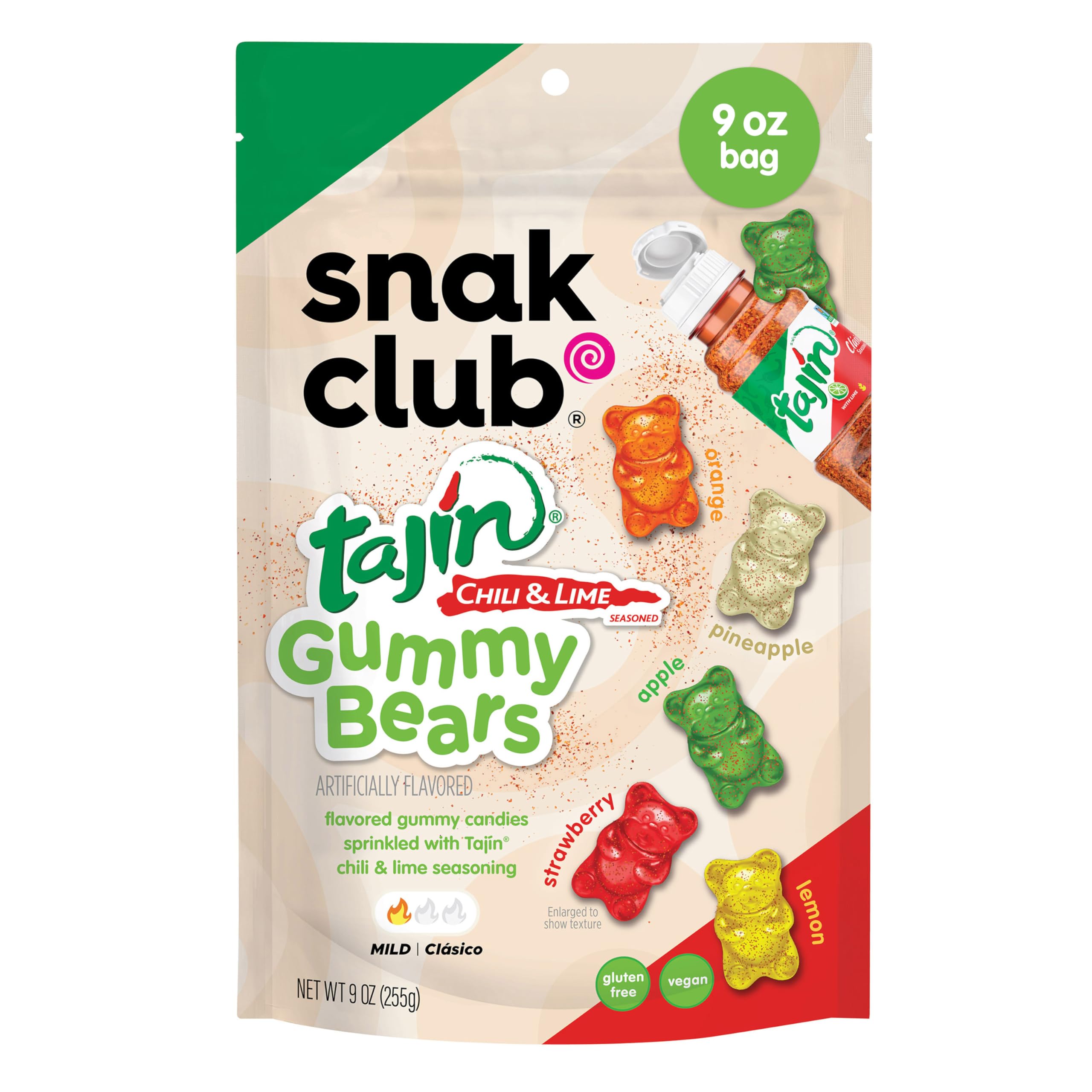 Snak Club Tajin Gummy Bears pack in a resealable bag for sharing