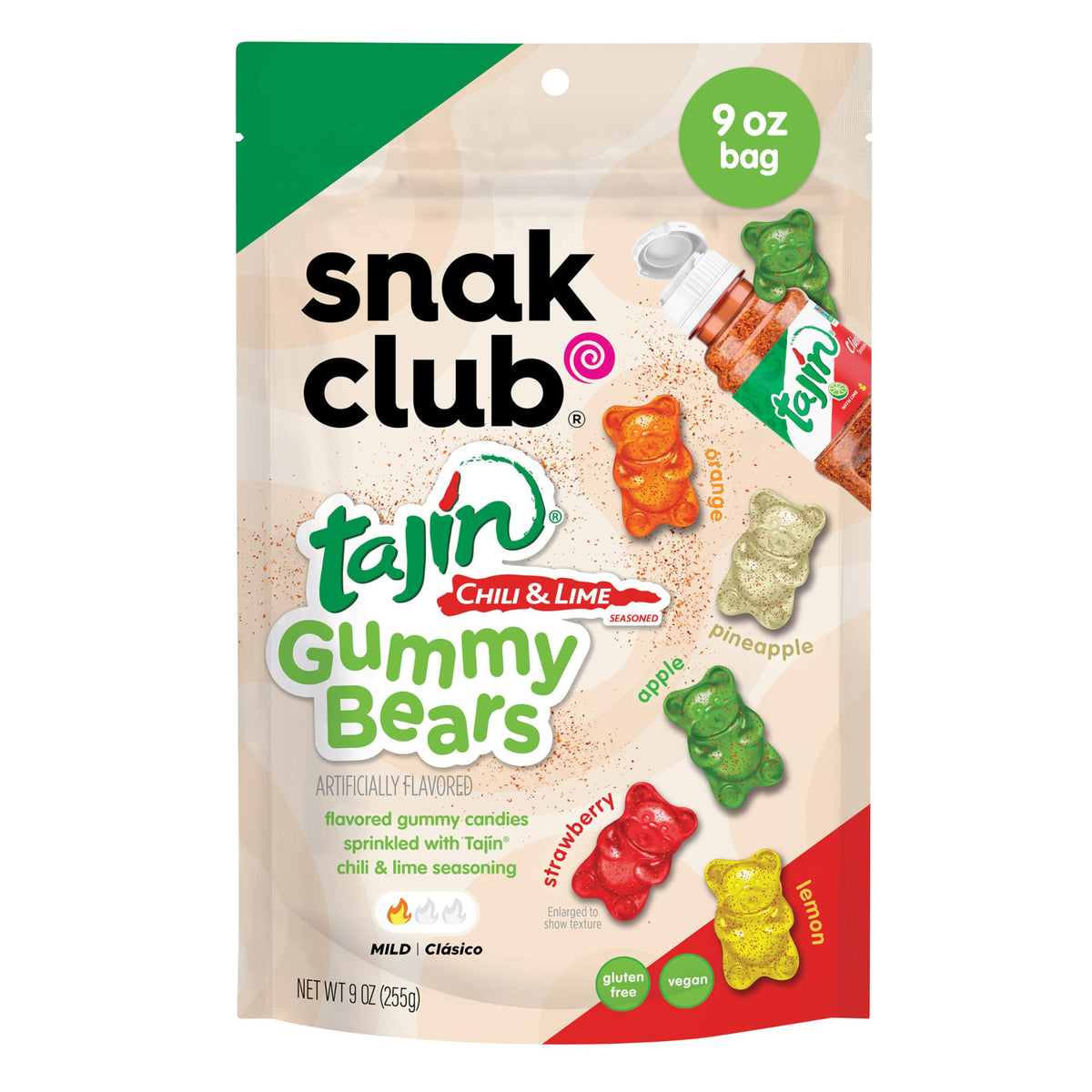 Snak Club Tajin Gummy Bears pack in a resealable bag for sharing
