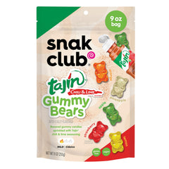 Snak Club Tajin Gummy Bears pack in a resealable bag for sharing