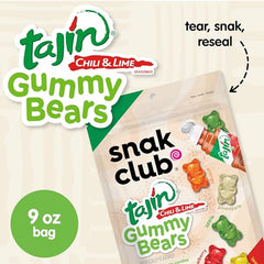Snak Club Tajin Gummy Bears with Tajin seasoning for a tangy bite