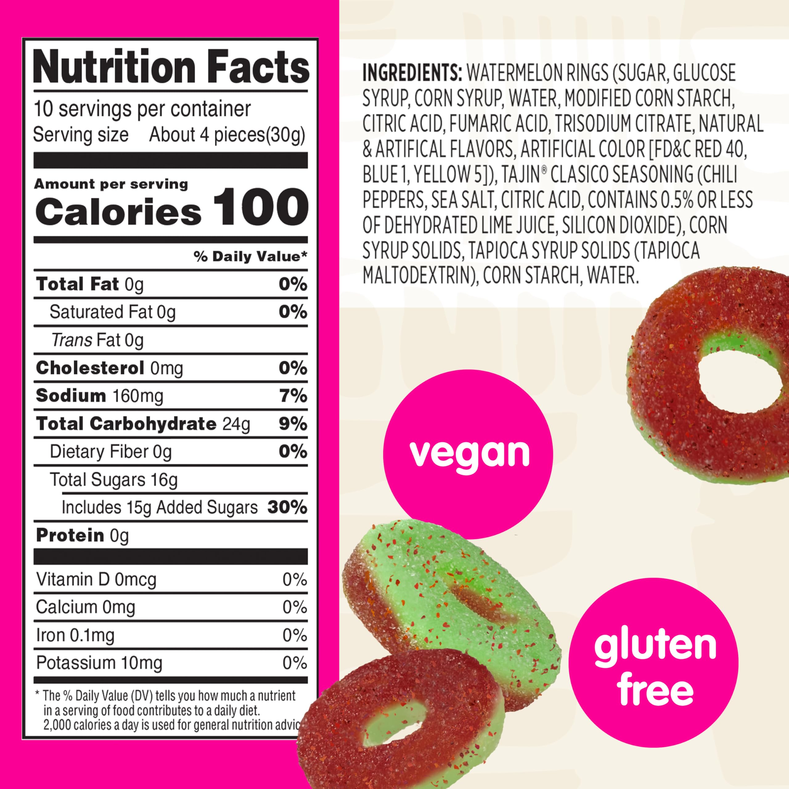 Close up of Tajin seasoning dust on Snak Club Watermelon Rings