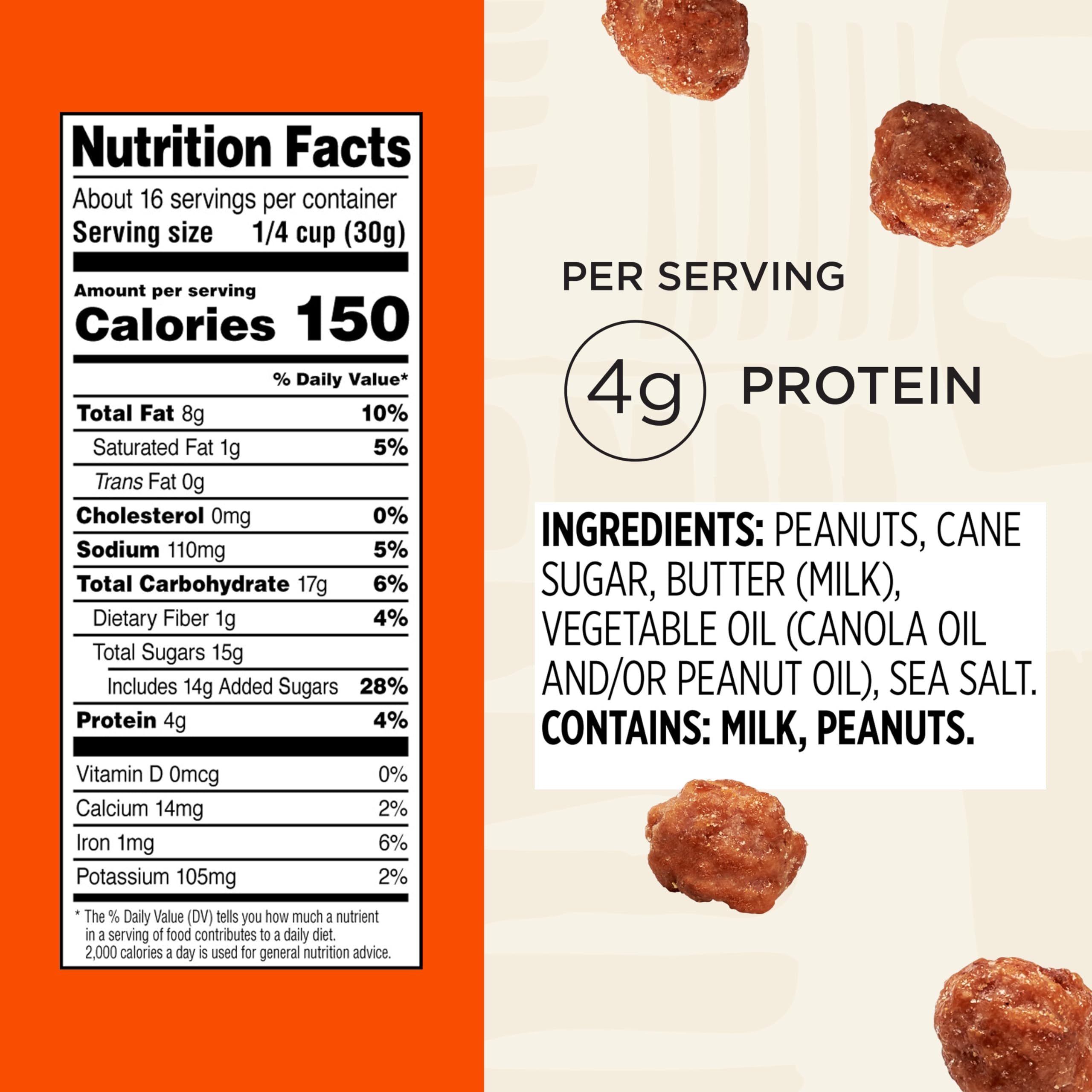 Snak Club Toffee Peanuts close-up reveals candied texture and praline coating.
