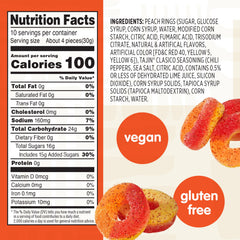 Closeup of Tajín seasoning on Snak Club Peach Rings for zesty flavor.