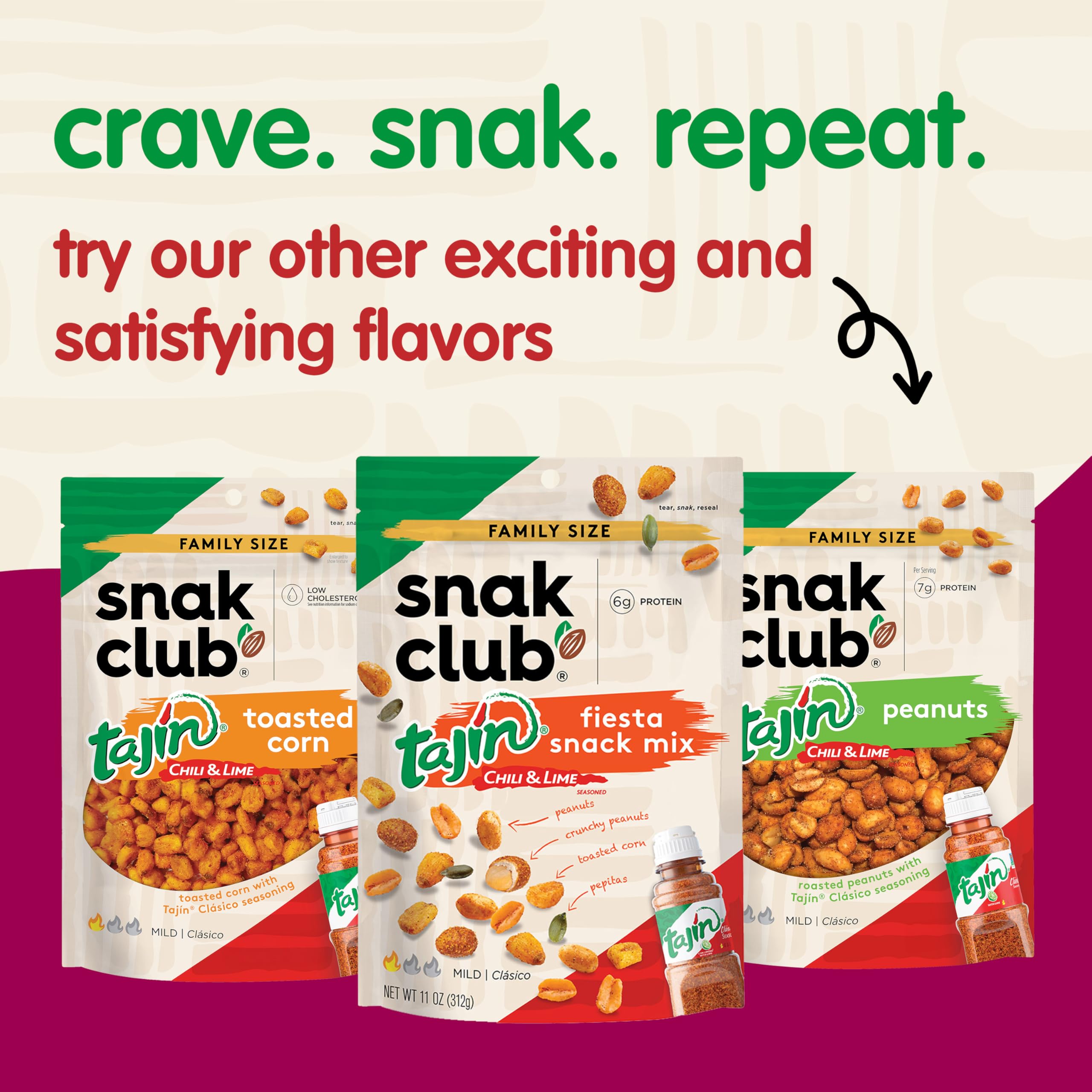 Snak Club Tajin Crunchy Peanuts 10.5 oz bag for shareable snacking